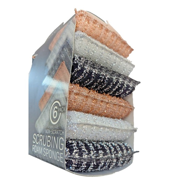 Casanero Non-scratch Scrubbing Sponge 6-Pk Iridescent Multicolor Metallic Stripe - Picture 2 of 5
